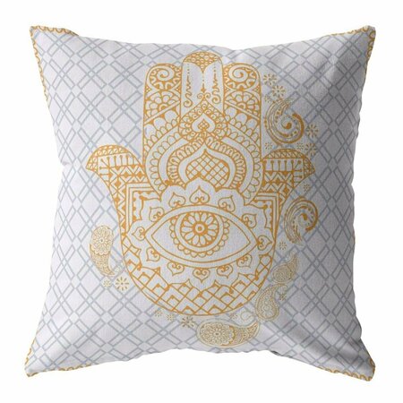 PALACEDESIGNS 16 in. Hamsa Indoor & Outdoor Throw Pillow Gold & Gray PA3667325